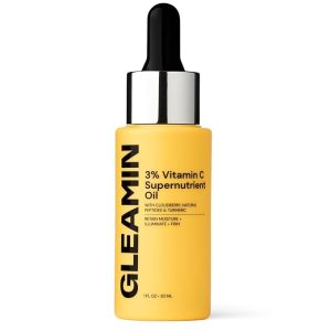 Gleamin 3% Vitamin C Face Oil with Cloudberry, Peptides & Turmeric – Hydrating, Brightening, Skin Firming Oil for Dull Skin & Dark Spots | Fragrance-Free Facial Oil, 1 fl oz