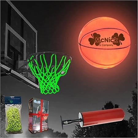Glow in The Dark Basketball Net Hoop Pair - LED Lighted Smart Basketball Goal with Glowing Hoop Net - Nightime Light Up Glow Hoop Outdoor - Heavy Duty Basketball Air Pump Included Glow in The Dark Basketball Net Hoop Pair - LED Lighted Smart Basketball Goal with Glowing Hoop Net - Nightime Light Up Glow Hoop Outdoor - Heavy Duty Basketball Air Pump Included