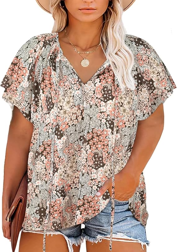 Halife Women's Plus Size Boho Tops Floral Printed V Neck Casual Summer Blouses Shirts Halife Women's Plus Size Boho Tops Floral Printed V Neck Casual Summer Blouses Shirts