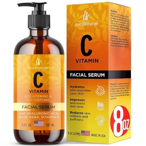 InstaSkincare Vitamin C Serum for Face and Eyes with Hyaluronic Acid and Vitamin E - Brightening Serum, Dark Spots, Eye Area, Wrinkles 8Oz