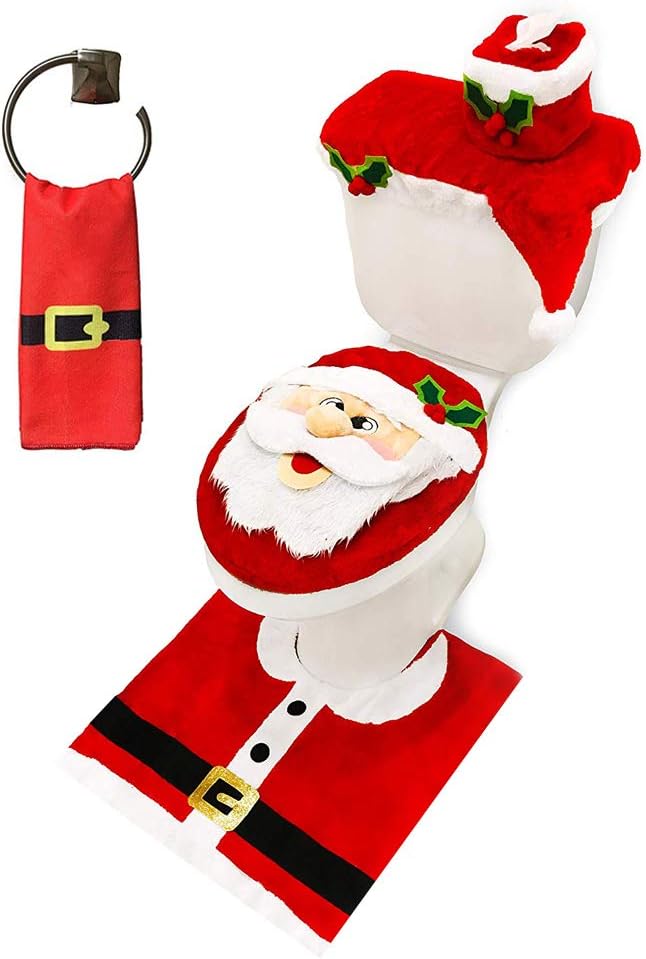JOYIN 5 Pieces Christmas Theme Bathroom Decoration Set w Toilet Seat Cover Rugs Tank Cover Toilet Paper Box Cover and Santa Towel for Xmas Indoor Décor Party Favors (Santa) JOYIN 5 Pieces Christmas Theme Bathroom Decoration Set w/Toilet Seat Cover, Rugs, Tank Cover, Toilet Paper Box Cover and Santa Towel for Xmas Indoor Décor, Party Favors (Santa)