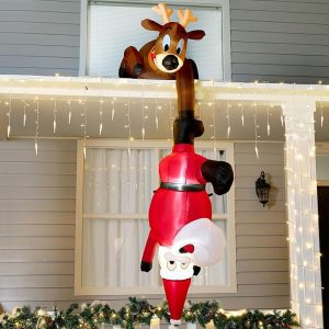 Joiedomi 8 FT Hanging Christmas Inflatables Decoration, Christmas Inflatable Reindeer and Climbing Santa, Blow Up Inflatable with Build-in LED for Xmas Party
