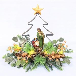 Nativity LED Christmas Tree Tabletop Centerpiece, Christmas Nativity Scene Decoration with LED Lights for Home Indoor and Outdoor Display