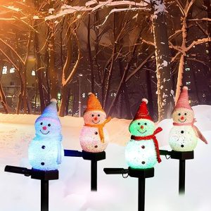 Outdoor Christmas Decorations 2024-Christmas Light Stakes for Yard-Snowman Solar Lights-Snowman Christmas Ornaments for Yard Garden Lawn Landscape Patio Walkway Decor
