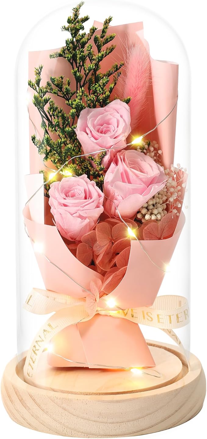Preserved Flowers Bouquet, Flowers for Delivery Prime Gifts, for Her, Mom, Wife Suitable for Birthday, Mother’s Day, Anniversary, Christmas, Wedding. Flowers for Decoration(Pink)