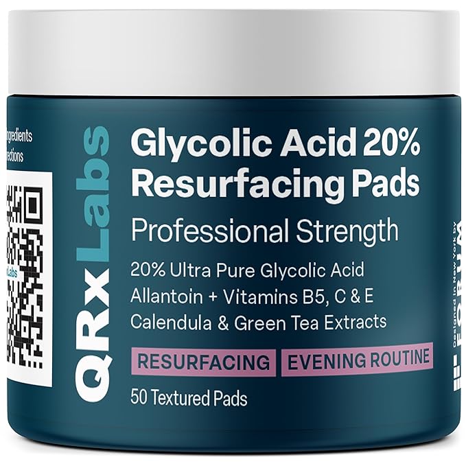 QRxLabs Glycolic Acid 20% Resurfacing Pads for Face & Body with Vitamins B5, C & E, Green Tea, Calendula, Allantoin - Exfoliates Surface Skin and Reduces Fine Lines and Wrinkles QRxLabs Glycolic Acid 20% Resurfacing Pads for Face & Body with Vitamins B5, C & E, Green Tea, Calendula, Allantoin - Exfoliates Surface Skin and Reduces Fine Lines and Wrinkles