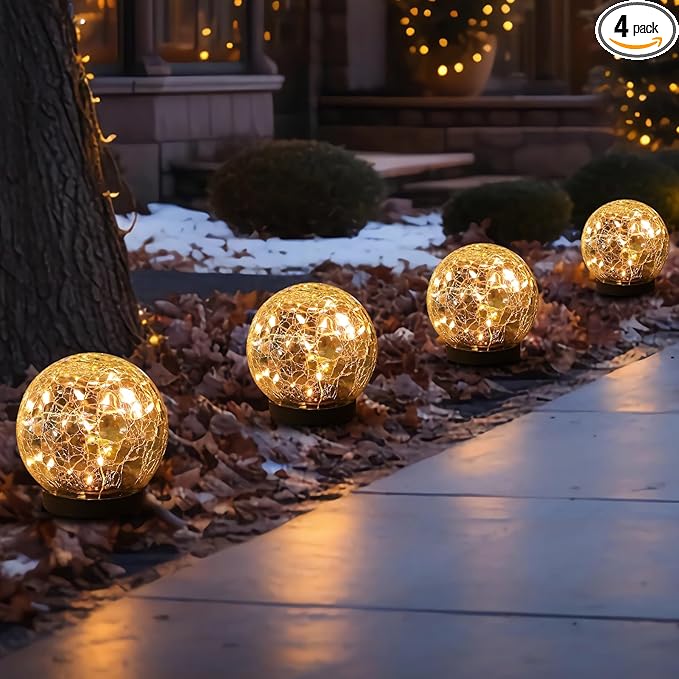 Solar Globe Lights Outdoor Waterproof-Solar Balls-Solar Garden Lights-Solar Orbs for Outside 4 Pack Cracked Glass Ball for Lawn Patio Yard Backyard Decorations Solar Globe Lights Outdoor Waterproof-Solar Balls-Solar Garden Lights-Solar Orbs for Outside 4 Pack Cracked Glass Ball for Lawn Patio Yard Backyard Decorations