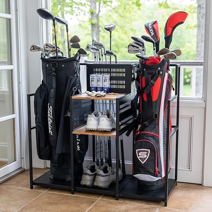 Teal Triangle Golf Storage Organizer, Heavy Duty Garage Freestanding Storage, Holds Golf Clubs, Bags, Golf Accessories, Golf Gifts for Men Teal Triangle Golf Storage Organizer, Heavy Duty Garage Freestanding Storage, Holds Golf Clubs, Bags, Golf Accessories, Golf Gifts for Men