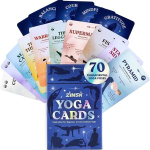 Zinsk Premium Yoga Deck - 70 Beautifully Illustrated 3x5” Yoga Cards with Instructions, Alignment Cues, & Modifications