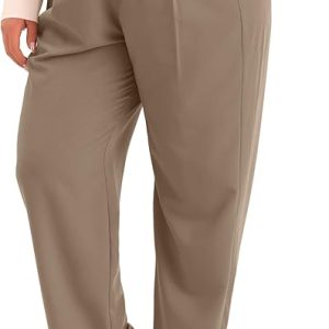 Agnes Orinda Plus Size Pants for Women Elastic High Waisted Long Straight Business Casual Work Pants Trousers with Pockets