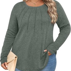 Anymiss Fall Plus Size Tops for Women 2024 Winter Sweaters Trendy Long sleeve Crew Neck Tshirts L-5XL