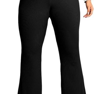 Eytino Plus Size Leggings for Women Elastic High Waisted Crossover Flare Pants Lounge Trousers(1X-5X)