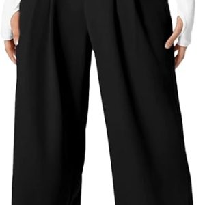 Eytino Womens Plus Size Wide Leg Dress Pants Elastic High Waisted Casual Waffle Palazzo Pants Trousers with Pockets(1X-5X)