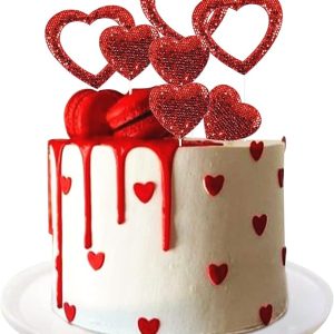 Felt Red Heart Cake Toppers Happy Valentine's Day