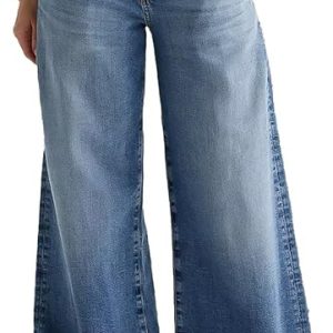 Flamingals Wide Leg Jeans for Women Trouser Jeans Wash Stitch Decor Baggy Jeans Without Belt