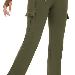 Flare Leggings for Women Yoga Crossover High Waist Pants with Tummy Control Workout Cargo with 5 Pockets Bootcut Leggings