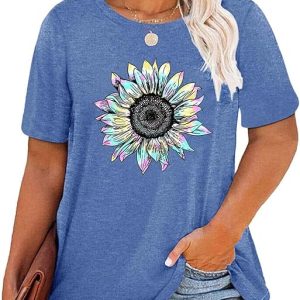 HDLTE Women Plus Size T Shirts Short Sleeve Casual Graphic Tee Tops