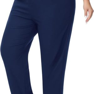 Hanna Nikole Women's Plus Size High Waisted Stretch Work Casual Pants Business Straight Trouser with Pocket