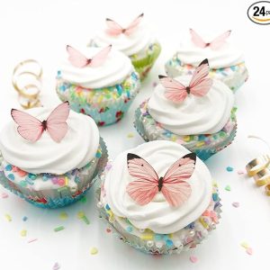 Small Pastel Pink Butterfly Cake Toppers for Valentine's Day Party