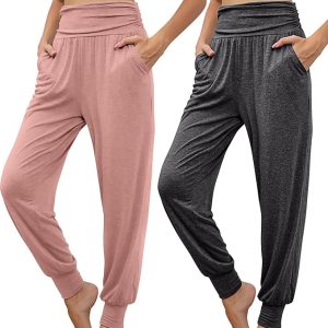 2 Pack Women's Yoga Joggers, Cozy Sweatpants with Pockets Casual Loose Comfy High Waisted Lounge Pants