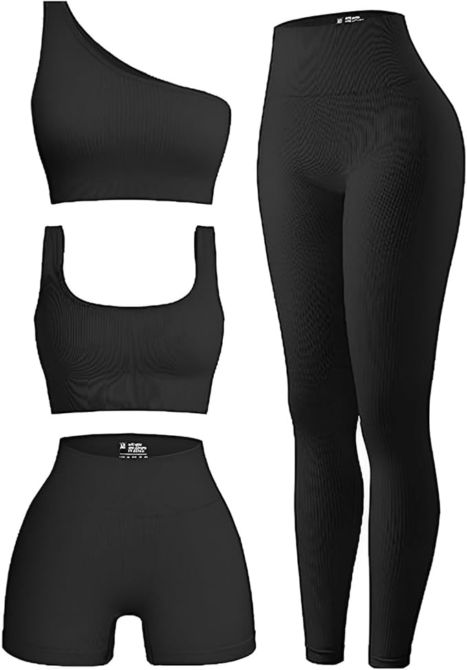 4 Piece Workout Sets For Women Ribbed Leggings Clothes Yoga Sets Active Wear Matching Work Out Sets Gym Pilates Outfits 4 Piece Workout Sets For Women Ribbed Leggings Clothes Yoga Sets Active Wear Matching Work Out Sets Gym Pilates Outfits