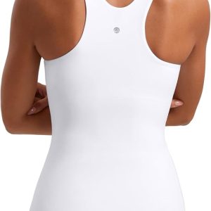 CRZ YOGA Butterluxe Womens Racerback High Neck Tank Top - with Built in Bra Workout Padded Yoga Athletic Camisole