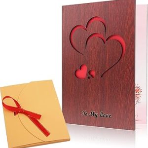 Creawoo Handmade Walnut Wood Love Greeting Card with Unique Gift Card Box The Best Birthday, Valentine's Day Anniversary Idea Card