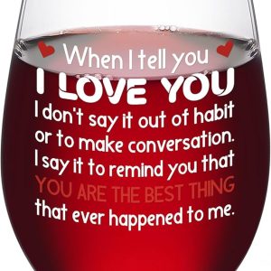 DAZLUTE I Love You Gifts for Her, Girlfriend, Women, Love You Wine Glass for Girlfriend, Valentines Gifts for Her