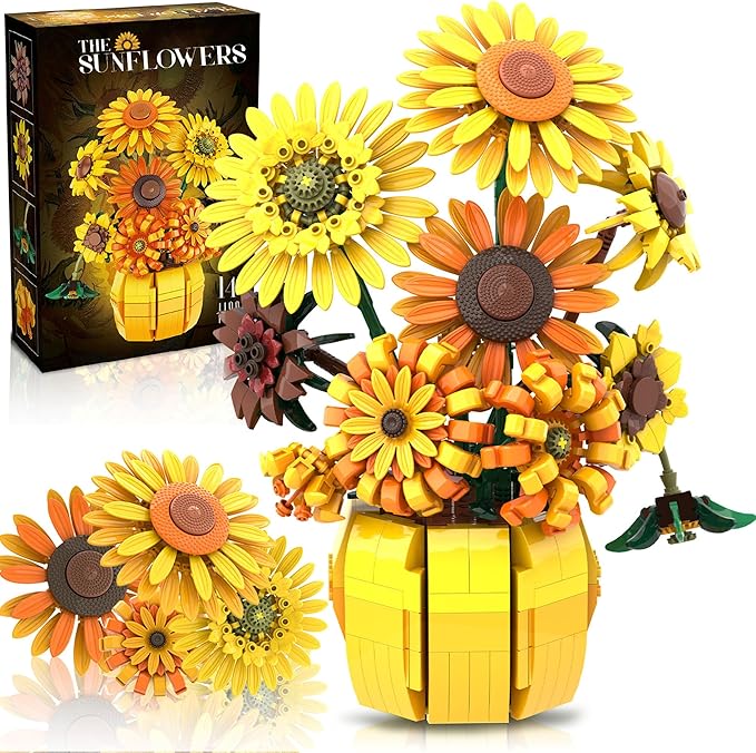 Flowers Building Sets for Adults, Van Gogh Prints Art Botanical Collection for Woman Girls 14+, Sunflowers Pot Bouquet Plants Kits Flowers Building Sets for Adults, Van Gogh Prints Art Botanical Collection for Woman Girls 14+, Sunflowers Pot Bouquet Plants Kits