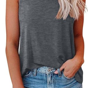 JOELLYUS Womens Tank Tops Summer Casual Crew Neck Sleeveless Top Loose Fit Basic Tunic Shirts