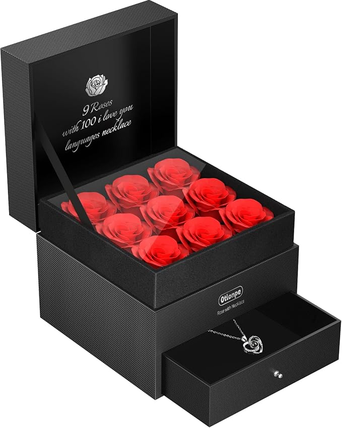 Otlonpe Roses Flowers Christmas Birthday Gifts for Women Mom Wife Girlfriend, Forever Preserved Artificial Rose Flower with Necklace in Box on Valentines Anniversary for Her Otlonpe Roses Flowers Christmas Birthday Gifts for Women Mom Wife Girlfriend, Forever Preserved Artificial Rose Flower with Necklace in Box on Valentines Anniversary for Her