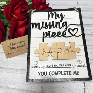 Personalized My Missing Piece Couple Valentines Day Sign, I Love You Valentine Puzzle Sign