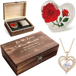 Preserved Red Real Rose Valentines Day Gifts for Her Present,Romantic Valentines Day Gifts for Wife Gifts from Husband