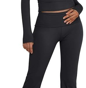 Trendy Queen Lounge Sets For Women 2 Piece Outfits Long Sleeve Shirts and Fold Over Yoga Pants Two Piece Workout Sets