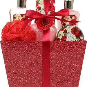 Valentines Day Gifts for Her Bath and Body Spa Gift Baskets for Women, Spa Kit Birthday Includes Love of Rose Scent Shower Gel