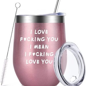 Valentines Day Gifts for Her Wife Women - 12 oz Wine Tumbler with Straws,Lids - Gifts for Mom Sister Girlfriend