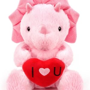 Valentine's Day Gifts for Kids, Pink Dinosaur Stuffed Animal with Heart, Cute Soft Triceratops Plush Gift for Him, Her