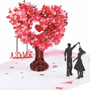 Valentines Day Pop Up Card, 3D Love Tree Hearts Couple Card, Happy Anniversary Card for Her