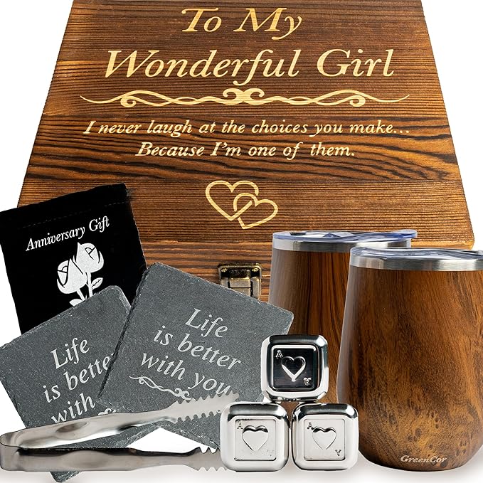 Valentines Day for Her‘To My Wonderful Girl’ Engraved Wine Tumbler Set Romantic Gift for Girlfriend or Wife Valentines Day for Her‘To My Wonderful Girl’ Engraved Wine Tumbler Set | Romantic Gift for Girlfriend or Wife