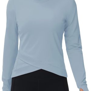 Women's Long Sleeve Compression Shirts Workout Tops Cross Hem Athletic Running Yoga T-Shirts with Thumb Hole