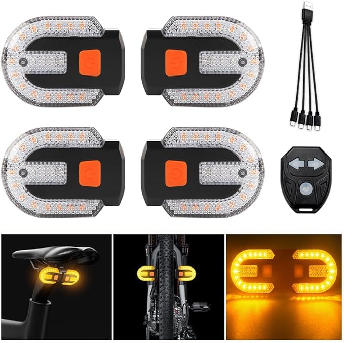 4Pcs Turn Signals for Bicycles with Alarm, USB Charging Remote Control Split Integrated Bike Tail Light 5 Modes Waterproof 4Pcs Turn Signals for Bicycles with Alarm, USB Charging Remote Control Split/Integrated Bike Tail Light 5 Modes Waterproof