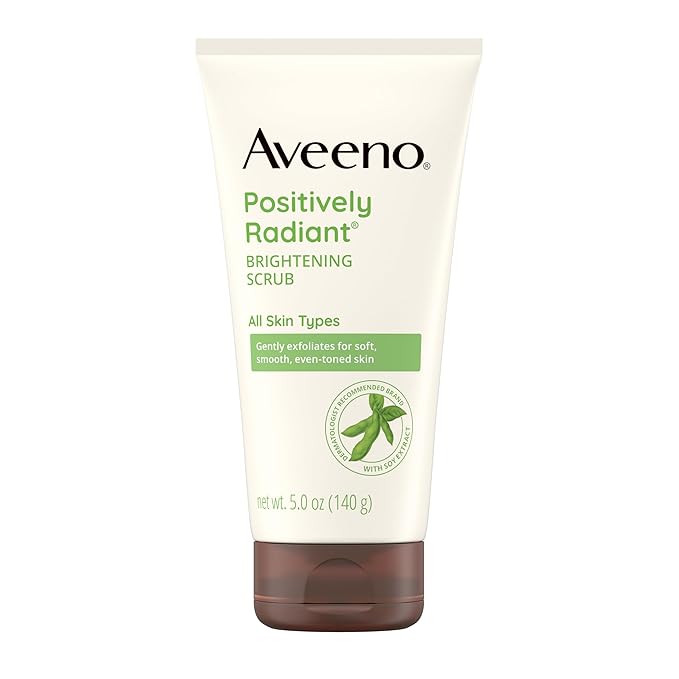 Aveeno Positively Radiant Skin Brightening Exfoliating Daily Facial Scrub, Moisture-Rich Soy Extract, helps improve skin tone & texture Aveeno Positively Radiant Skin Brightening Exfoliating Daily Facial Scrub, Moisture-Rich Soy Extract, helps improve skin tone & texture