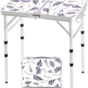 Folding Camping Table 2ft Portable Pinic Table Adjustable Height Table Small Card Table Aluminum Foldable Lightweight with Carry Handle