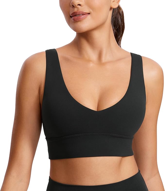 CRZ YOGA Butterluxe Womens V-Neck Longline Sports Bra - Wireless U-Shaped Open Back Yoga Low Impact Padded Crop Top CRZ YOGA Butterluxe Womens V-Neck Longline Sports Bra - Wireless U-Shaped Open Back Yoga Low Impact Padded Crop Top