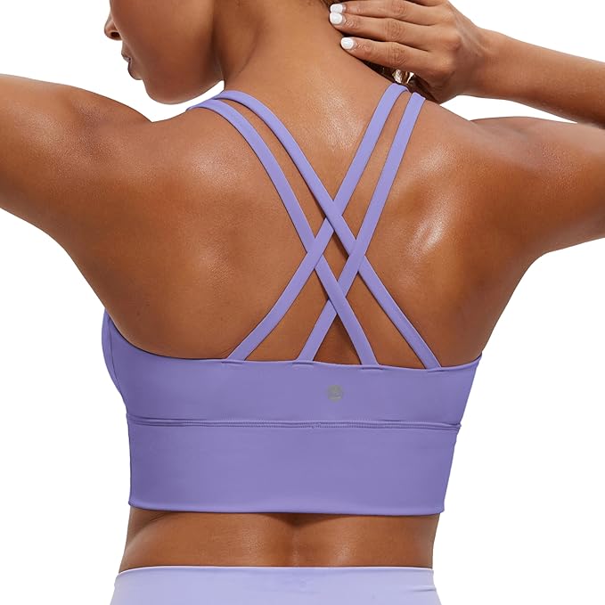 CRZ YOGA Womens Strappy Longline Sports Bra - Medium Impact Criss Cross Yoga Padded Workout Crop Top CRZ YOGA Womens Strappy Longline Sports Bra - Medium Impact Criss Cross Yoga Padded Workout Crop Top
