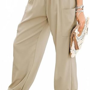 Dokotoo Womens Summer Boho Business Casual Smocked 2025 High Waisted Cargo Summer Long Elephant Pants with Pockets
