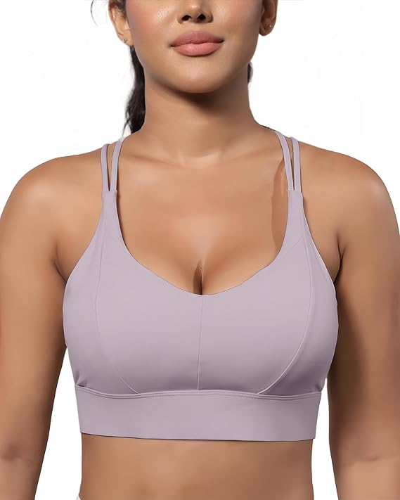 Grace Form Sports Bra for Women Strappy Medium Support Push Up Padded Sports Bra for Running Workout Bra Yoga Bra