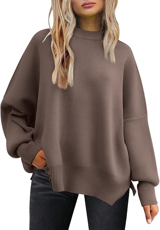 LILLUSORY Women's Oversized Batwing Sweaters 2025 Fall Outfits Trendy Crewneck Knit Side Slit Fashion Pullover Tops LILLUSORY Women's Oversized Batwing Sweaters 2025 Fall Outfits Trendy Crewneck Knit Side Slit Fashion Pullover Tops