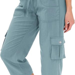 MoFiz Womens Capris with Pockets Loose Fit Casual Capri Pants Dressy Lightweight Ladies Baggy Cargo Pants for Hiking