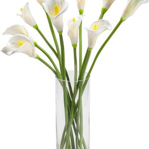 10pcs Calla Lily Artificial Flowers,26" Real Touch Long Stem Faux Calla Lillies for Tall Vases,Indoor Wedding Office Home Decor (White)